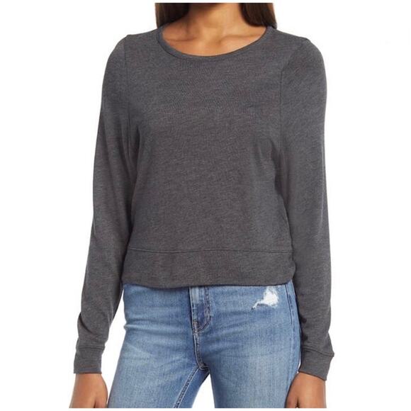 Madewell Highpoint Dolman-Sleeve Tee heathered charcoal gray MC253 crop top - Picture 2 of 7